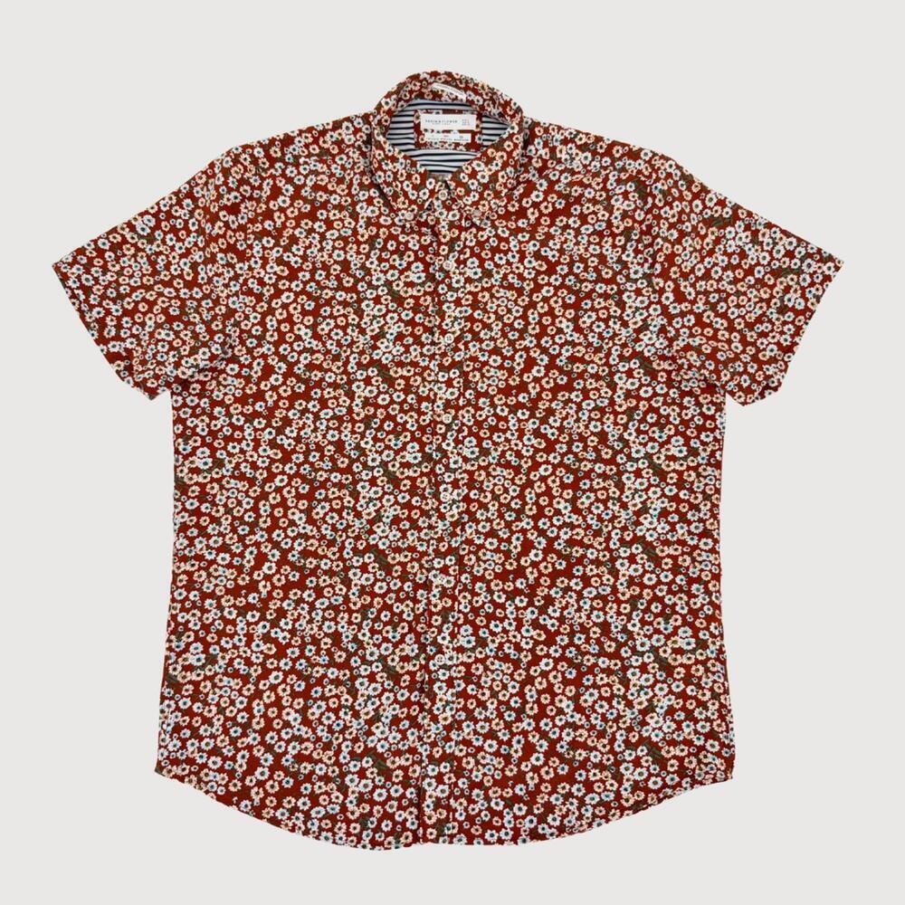 Denim & Flower Floral Button Shirt Burgundy L